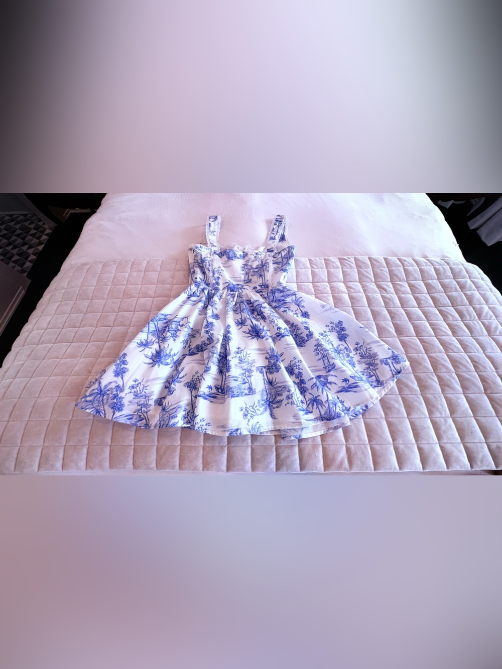 Showpo Idris Toile De Jouy Corset Mini Dress Blue White Lace Trim Size 4 - Picture 14 of 15